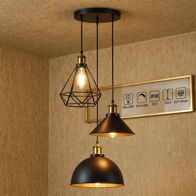 3 flammige Bistro Clusterleuchte – Vintage Industrie Hängelampe | E27 ~4170