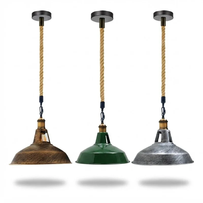 Vintage Hängelampe Hanfseil industrielle Pendelleuchte ~4008