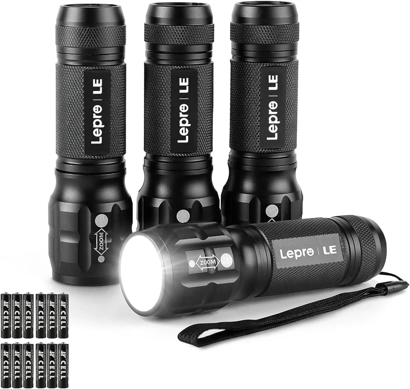 Lighting EVER LE LED Taschenlampe Klein, Extrem Hell & Zoombar Mini Taschenlampen Batteriebetrieben f¨¹r Kinder, Wasserdichte Handlampe f¨¹r Camping, Outdoor, Notf?lle (4er-Pack)